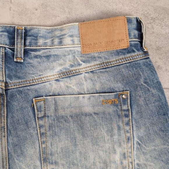 Zara Z1975 Denim Shorts High Rise Micro Distressed Ripped Jean Cut Off - Picture 8 of 13